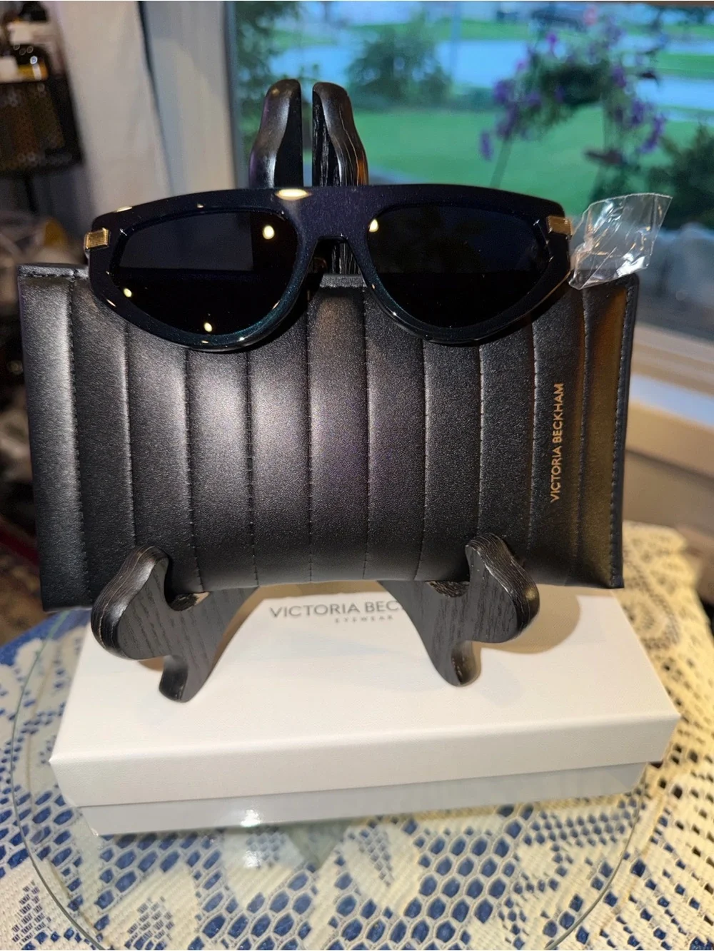 Victoria Beckham Black Quilted Leather Men's Clutch with Sunglasses